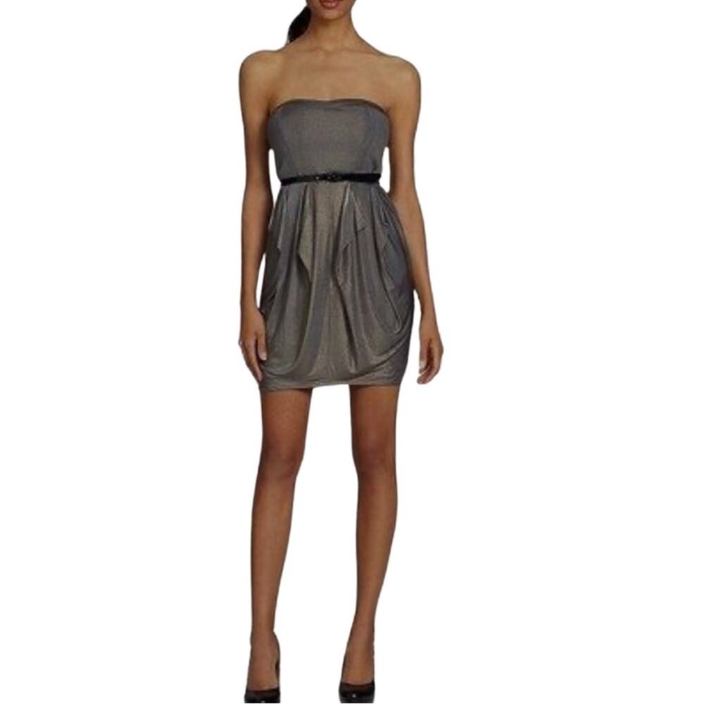 Jessica Simpson NWT charcoal/gold metallic Y2K strapless dress. Size 12.